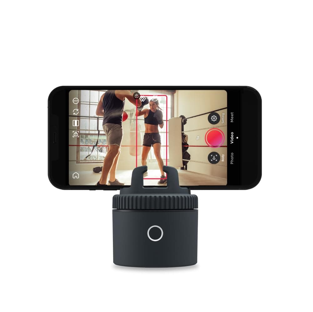 Pivo Sports Lite Pack Auto Tracking Phone Holder, 360° Rotation Phone Stand for Sports Training, Racket Sports, Tennis, Gym, Basketball Video Tracker, Handsfree Photo & Video Recording - Gray