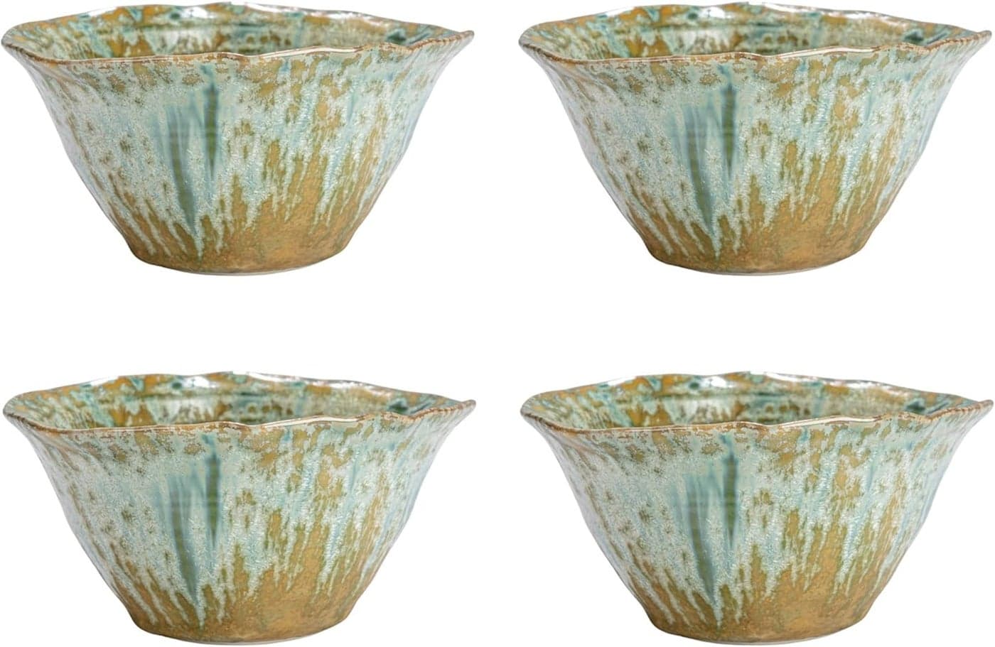 Creative CoOp Round Stoneware Bowl with Reactive Crackle Glaze Teal Set of 4
