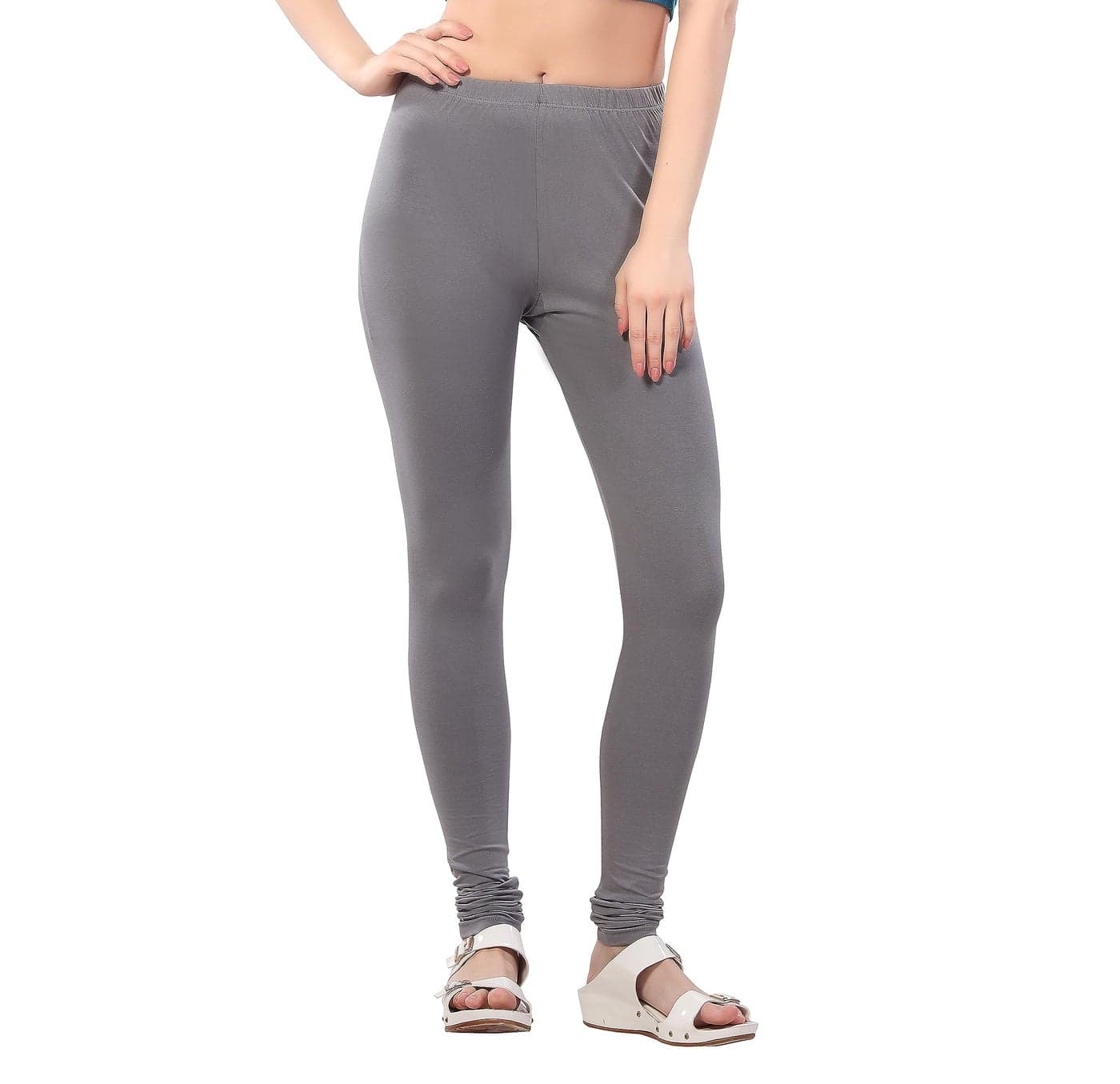 TRASA Ultra Soft Cotton 4 Way Stretchable Solid Regular and Plus Churidar Leggings for Women's and Girls - Size - 3XL - Dark Grey