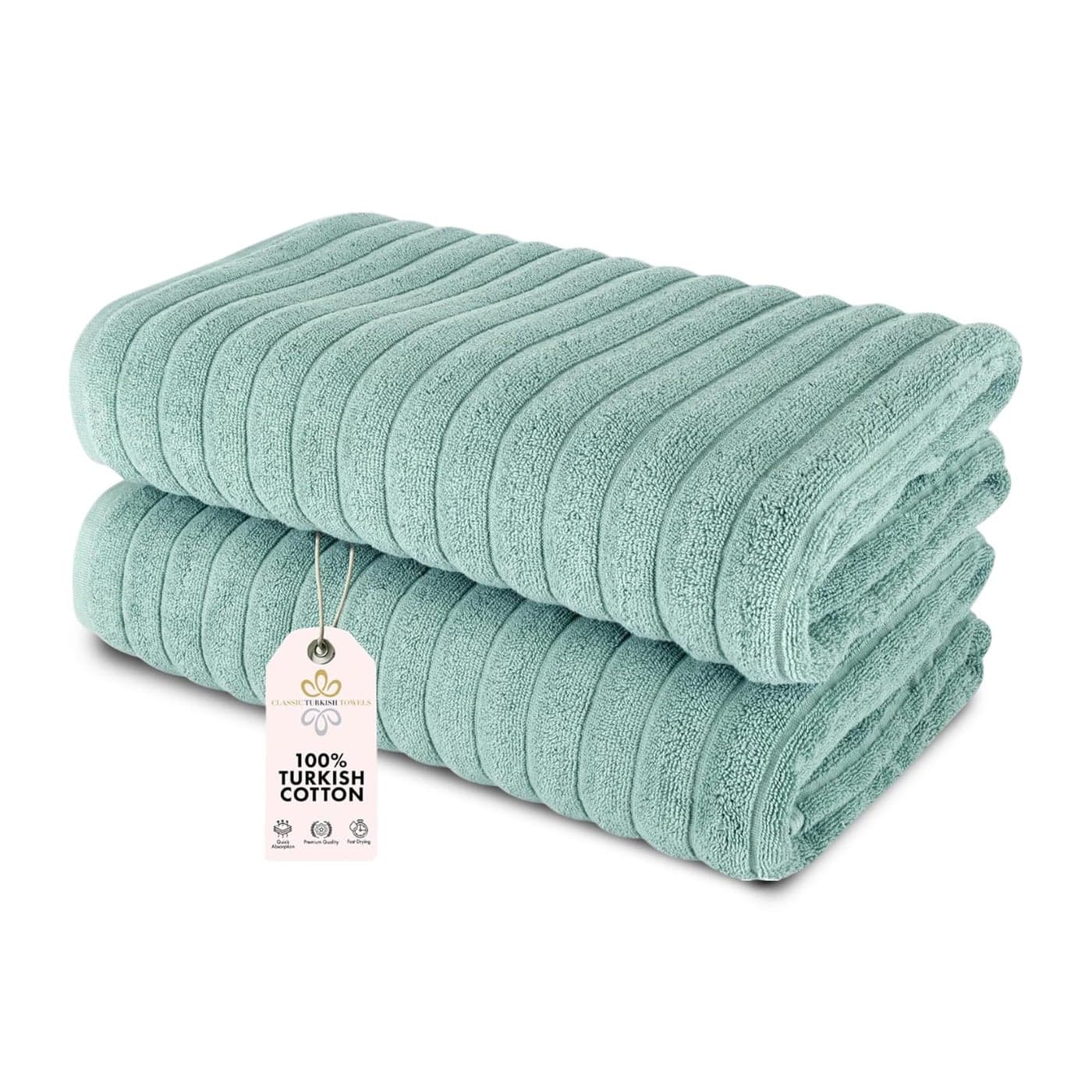 Classic Turkish Towels CTT Premium 2 Piece Jumbo Bath Sheets 100 Turkish Cotton Absorbent Ultra Comfy Bath Towel Sheets for Hotels Spa 40x65 Spa Green