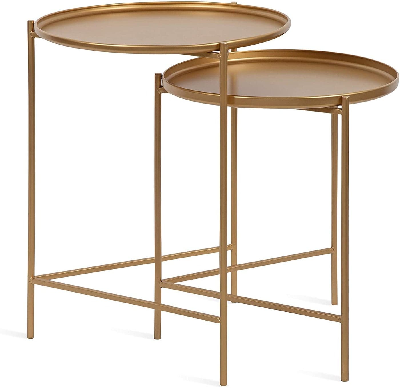 INDIAN DECOR 45274 Round Metal Foldable Accent End Side Table with Removable Tray for Small Spaces Gold2 Piece