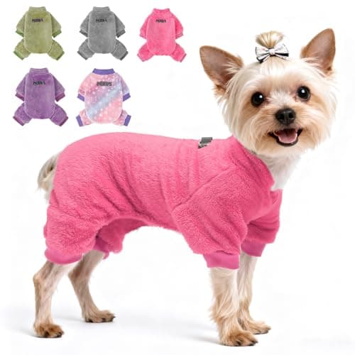 PAWCHIE Dog Fuzzy Velvet Pajamas,Dog Sweater Winter Cloth for Small Dogs Cat,Boy Girl,Pet Jumpsuit, Doggy Apparel for Teacup Yorkie Chihuahua,Pink,XS