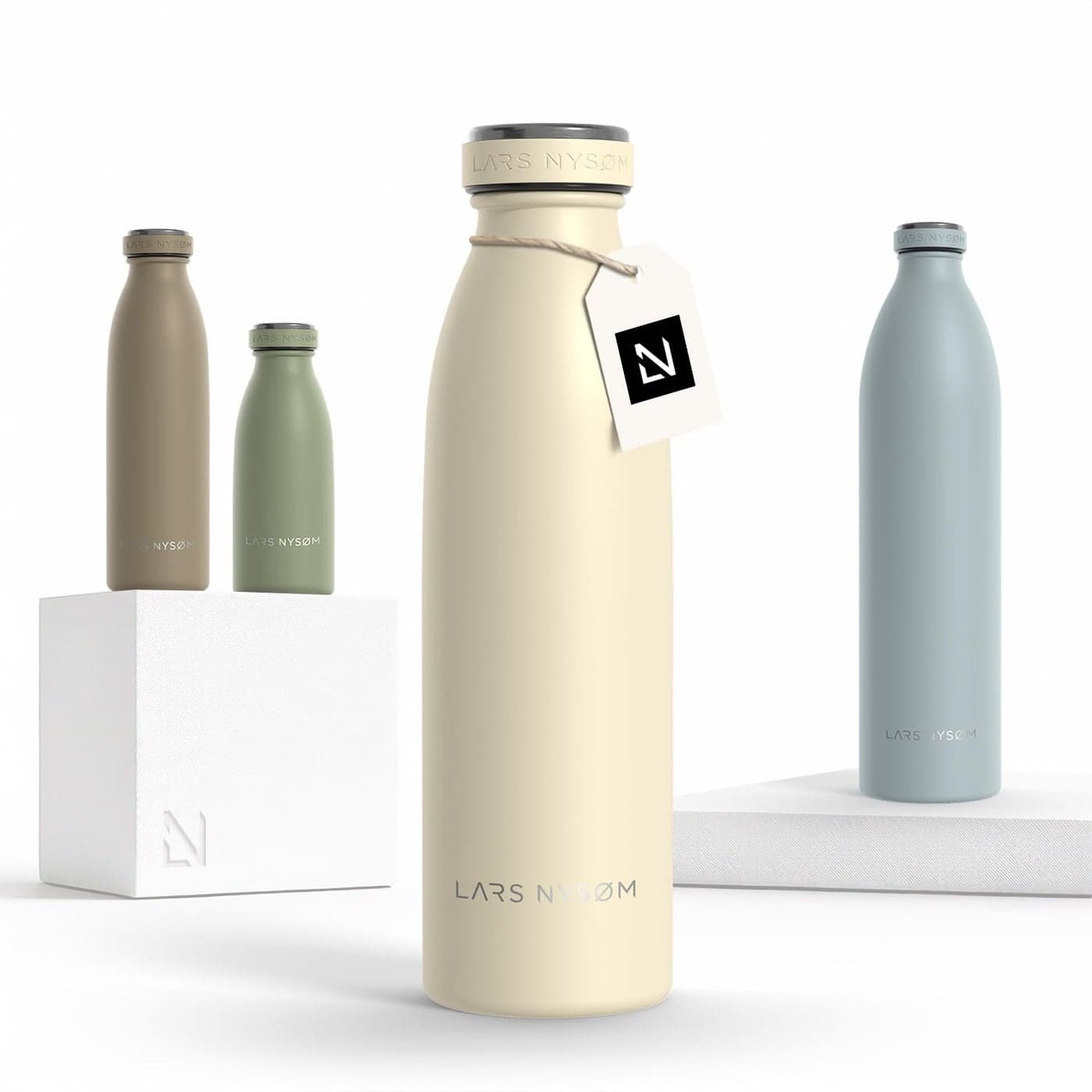 LARS NYSM Stainless Steel Insulated Water Bottle 12oz 17oz 25oz 34oz 51oz Insulated Thermo Flask for Hot and Cold Beverages Leakproof Drinking Bottle Almond Beige 17oz