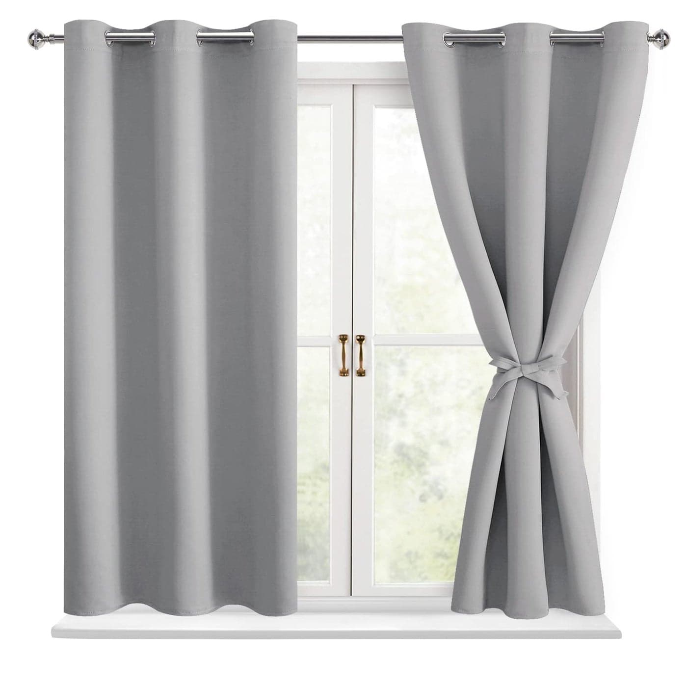 Hiasan Short Blackout Curtains for Bedroom Thermal Insulated Light Blocking Window Curtains for Living Room 2 Drape Panels Sewn with Tiebacks Turquoise 42 x 45 Inch