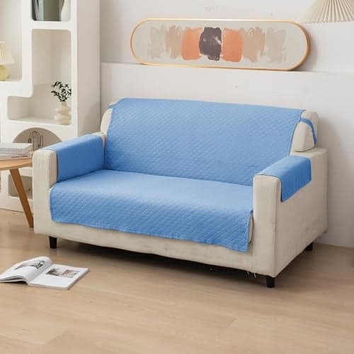 HOKIPO Quilted Polyester Sofa Cover Mat, Seat Length 110 cm, Blue (IN-706-BL)
