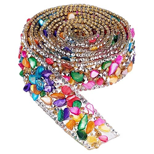 PH PandaHall 20mm Crystal Rhinestone Trim Hotfix Ribbon Colorful Artificial Gem Stone Applique Chain Embellishment for Wedding Bridal Dress Shoes Phone Decor Costume Accessories Jewelry DIY 1m1 Yard