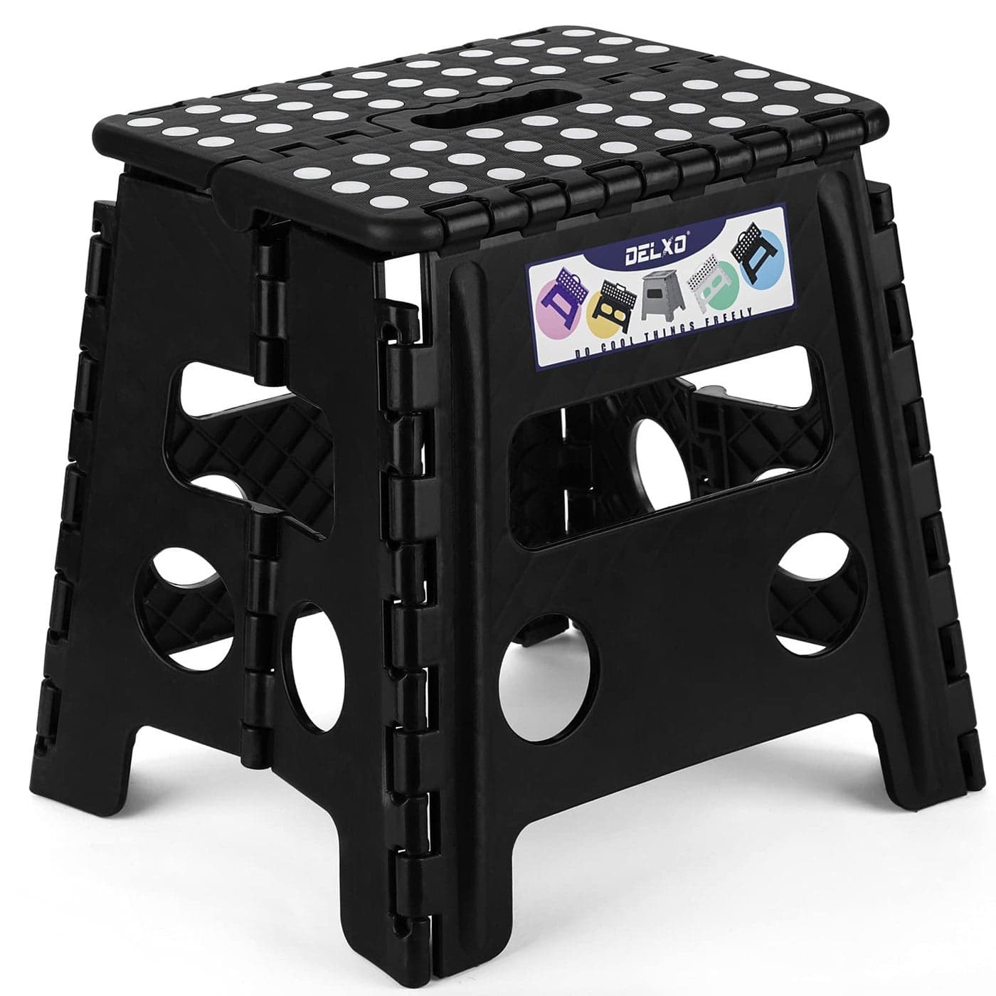Delxo Folding Step Stool 13 inch NonSlip Foldable Stools for Kids Adults Up to 300 LBS Step Stool with Handle Lightweight for Kitchen Bathroom Bedroom Garden Black 1PC