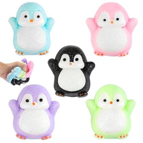 Cute Penguin TaBa Squishy Toys Kawaii Stress Relief Fidget Sensory Toys Soft Silicone Squeeze Gifts for Children Teens and Adults 5Pack Black Green Pink PurpleBlue