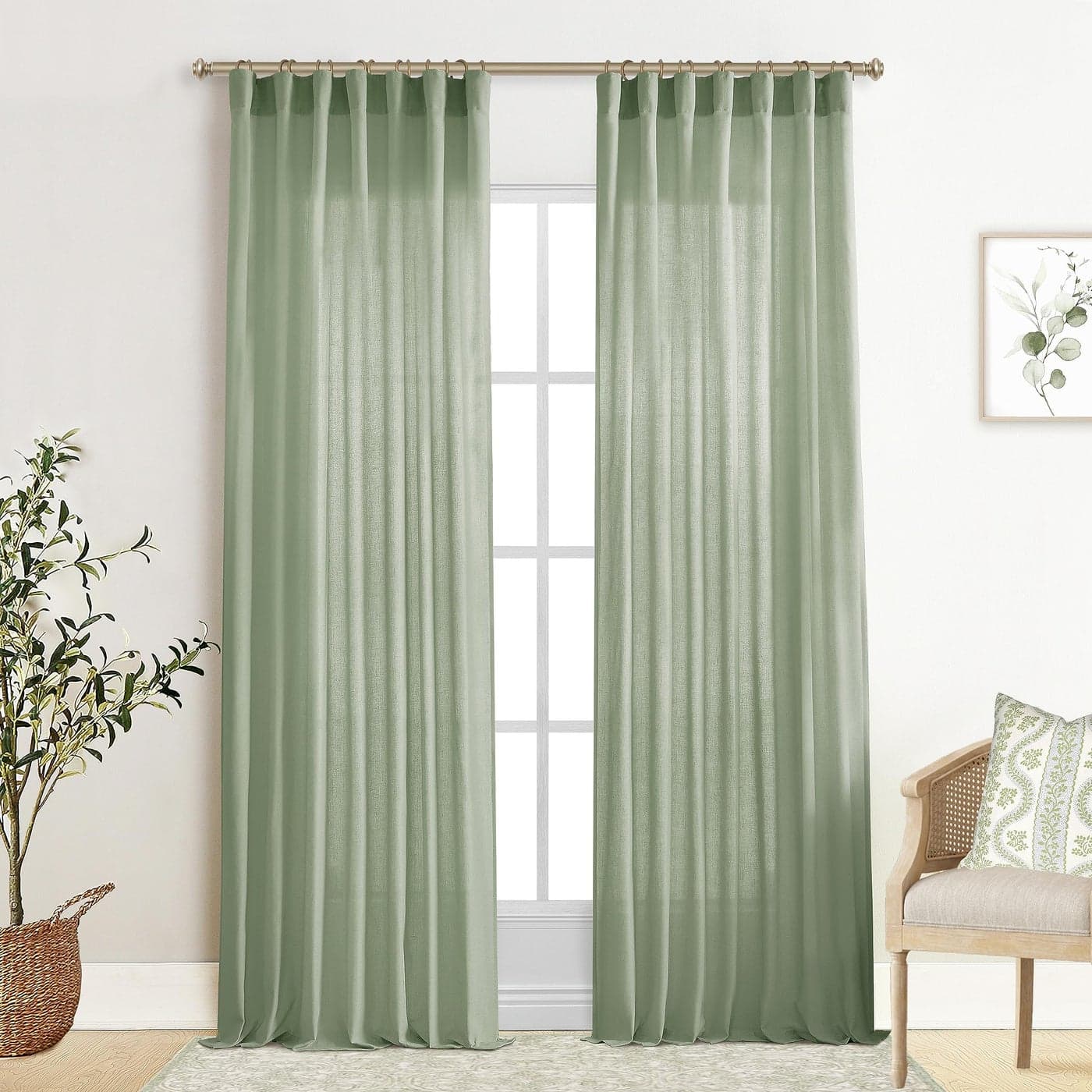 XTMYI Sage Green Linen Curtains 96 Inches Long for Living RoomBoho Closet Curtains for Bedroom Closet Door Neutral Nursery Boy Teens Girls Room