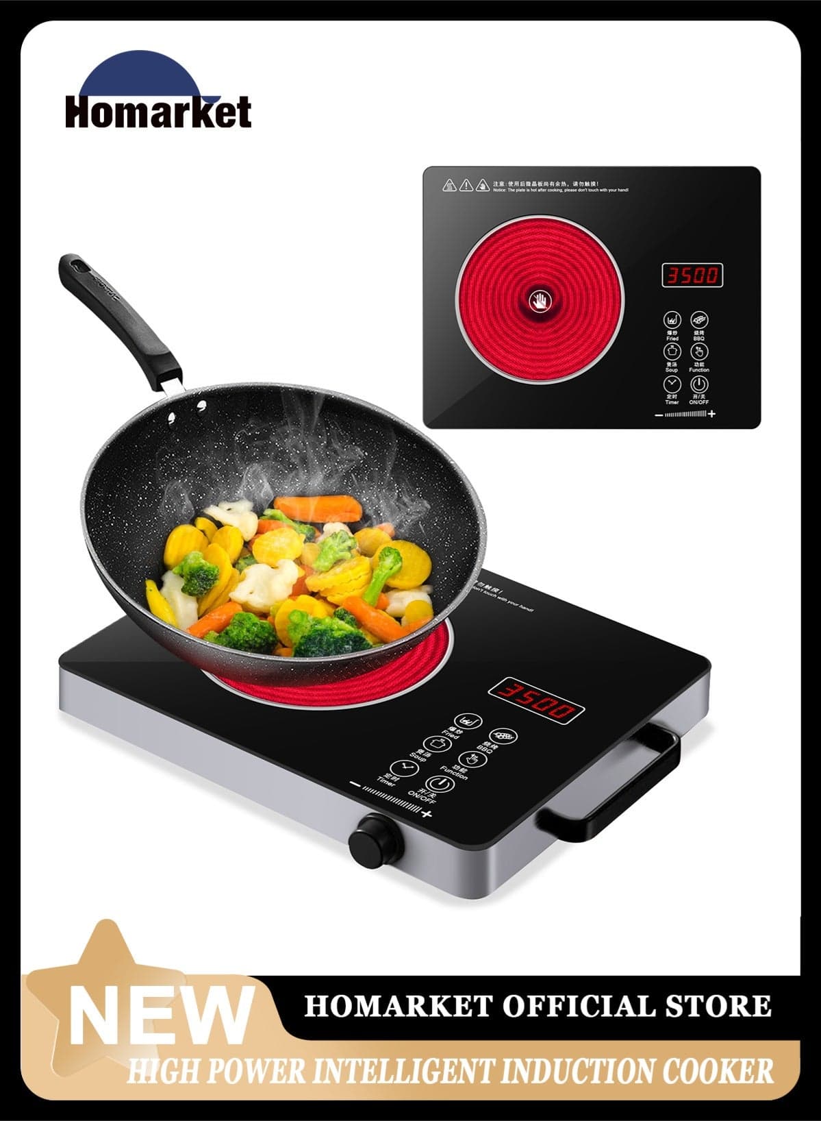 Electric Cooker,LED Display Digital Infrared Cooker,3500W Electric Stove Induction Cooker Hot Plate, Induction Stove,Temperature Settings,3 hrs Programmable Timer w/Handle (Single Plate)