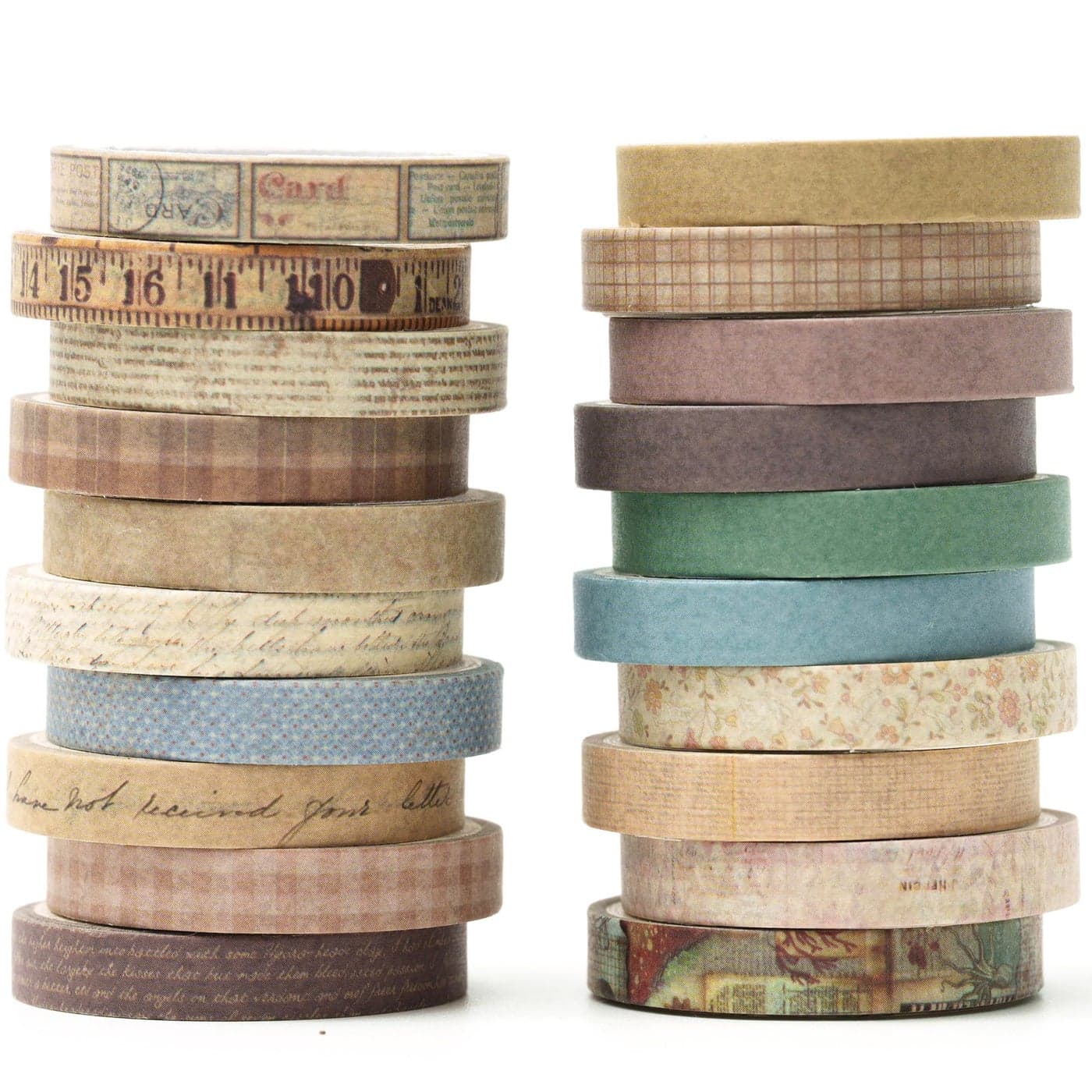 YUBX Vintage Washi Tape Set 20 Rolls Skinny Retro Decorative Antique Patterns Masking Tapes for Arts DIY Crafts Journals Planners Scrapbook Wrapping Vintage