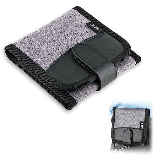 JJC Lens Filter Pouch Case for Circular Filter Up to 82mm (37mm 40.5mm 49mm 52mm 55mm 58mm 62mm 67mm 72mm 77mm), 3-Pocket Lens Filter Wallet Storage Bag with Fasten Belt Loop Design