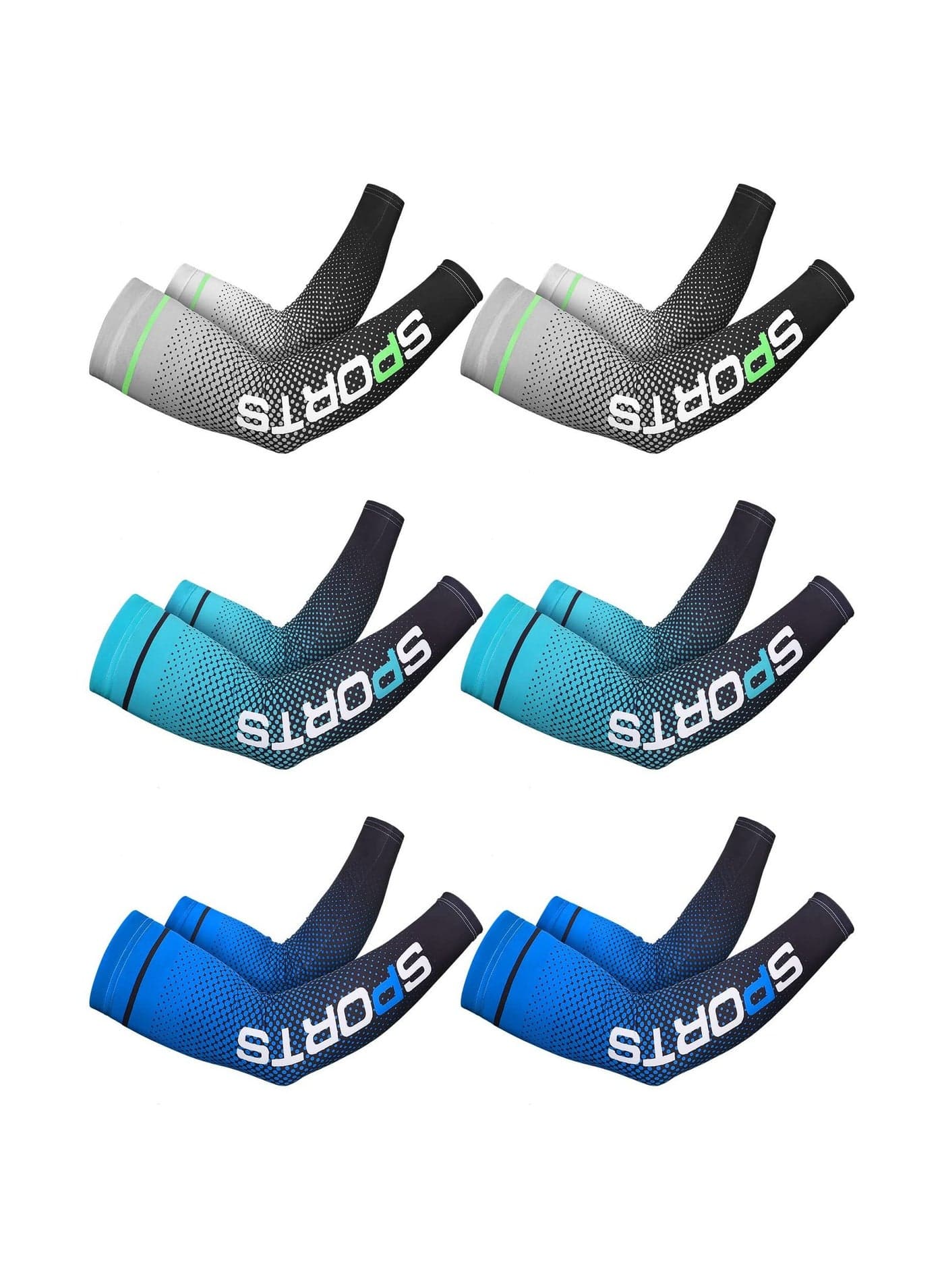 6 Pairs UV Sun Protection Compression Arm Sleeves, Cooling Athletic Sports Sleeve, Anti Slip Ice Silk Warmers Covers, for Men Women, Football, Golf & Volleyball