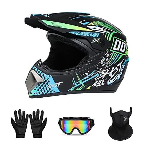 Youth FullFace Motocross Motorcycle Helmet DOT Certified Lightweight and Comfortable Dirt Bike ATV Helmet 4Piece Set Medium Blue Moden