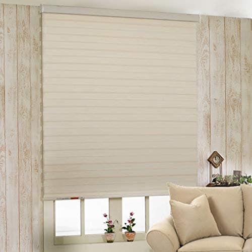 Zebra Blinds for Windows – Ivory, W92 x H150 CM – Dual Layer Polyester Roller Shades – Sheer Light Filtering Blinds for Day & Night Privacy