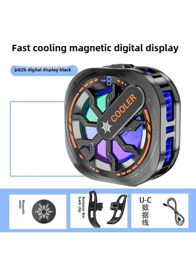 Mobile Phone Radiator Semiconductor Icing Rechargeable Digital Display Mute Magnetic Wireless Charging And Cooling Artifact-Color:Js82b With Display┃Black┃Belt Clip