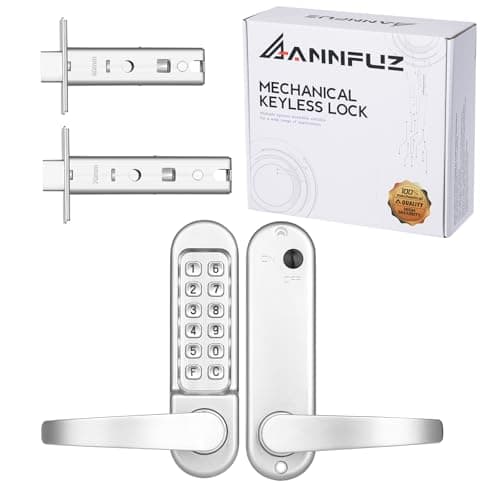 ANNFUZ Mechanical Keypad Keyless Entry Door Handle LockPush Button Code Door LeverSingleSide Combination Interior NonLockingExterior AutoLockNo Electronicfor Front GatePearl Chrome