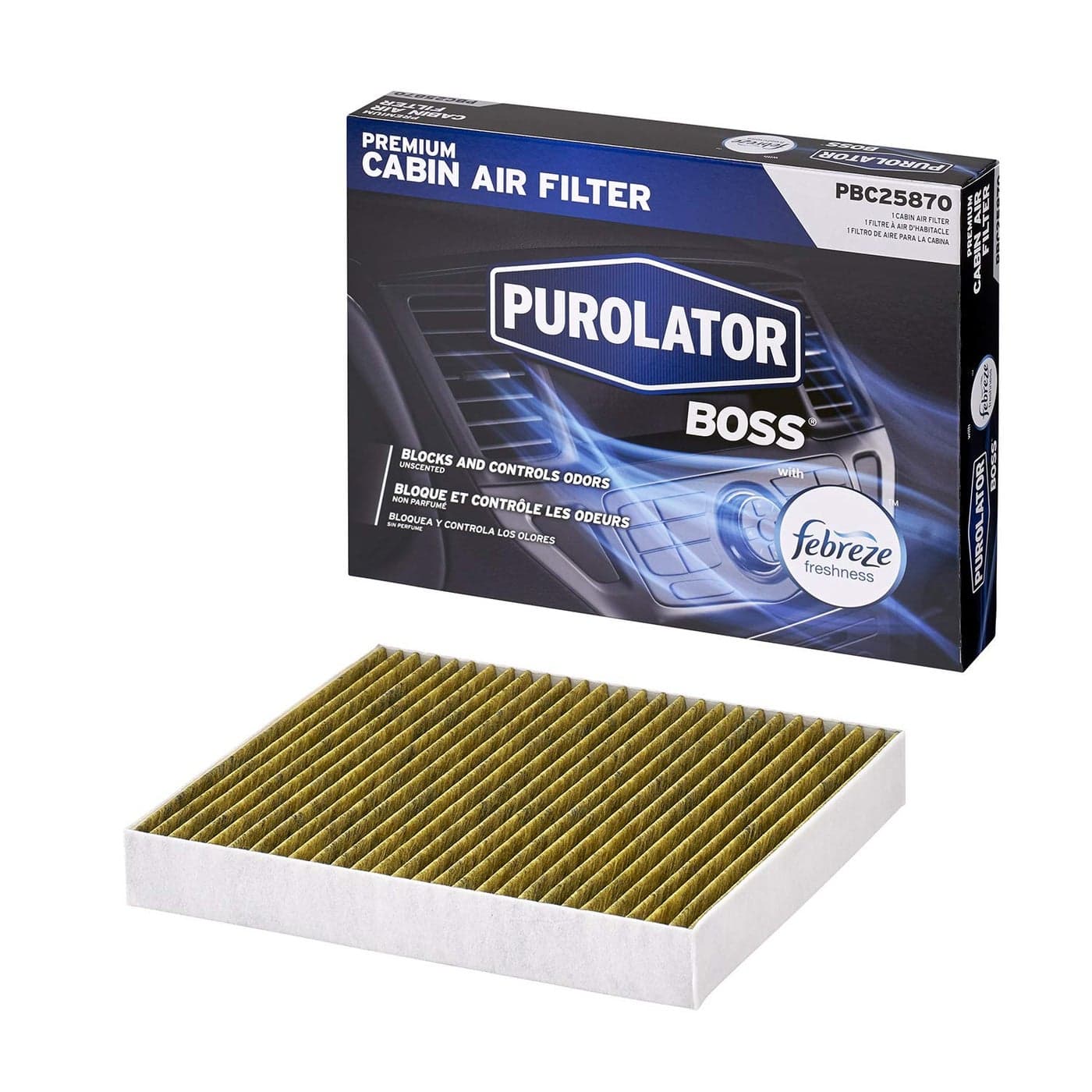 Purolator PBC25870 PurolatorBOSS Automotive Cabin Air Filter with Febreze Activated Carbon Car Truck Passenger Compartment OEM Filter Replacement for Dodge Grand Caravan and more