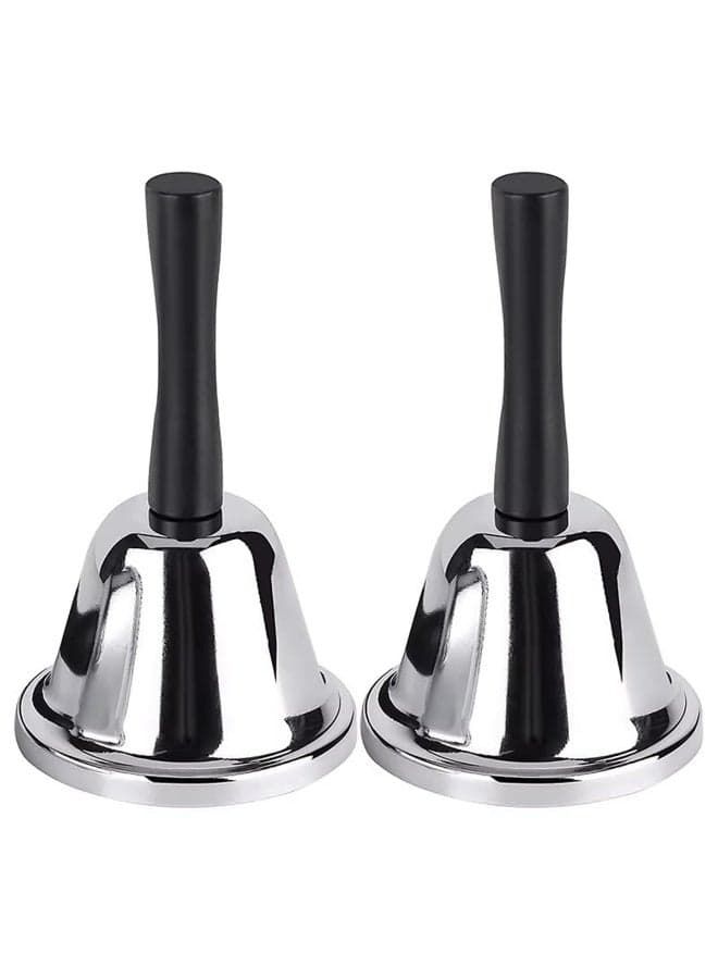 Professional Hand Bell Set 2 Pack Silver Steel Call Bells with Wooden Handle 110dB Loud Ringing for Classroom Restaurant and Home 5.1 Inch