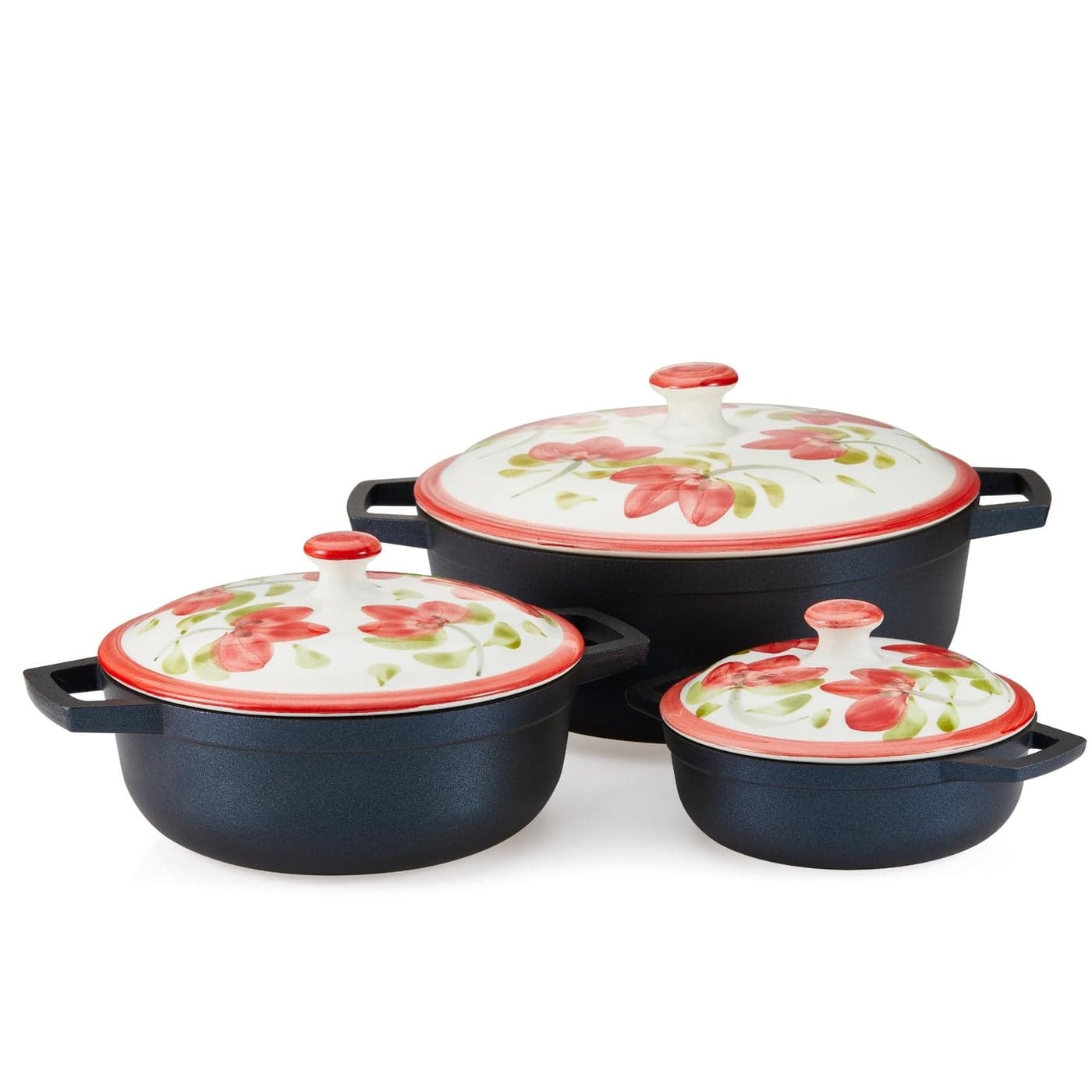 IMUSA 051537qt Carmen de Viboral Cast Aluminum Nonstick Caldero 6pc Set with Floral Ceramic Lids Drop Ship Black 141824cm