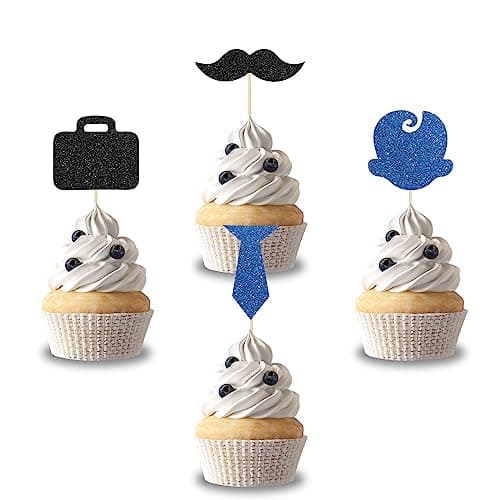 24 Pcs Boss Boy Cupcake Toppers Kids Boys Birthday Baby Shower Party Dessert Toothpicks Welcome Baby 6 months 1st Birthday Party Decoration Food Sticks Cupcake Toppers