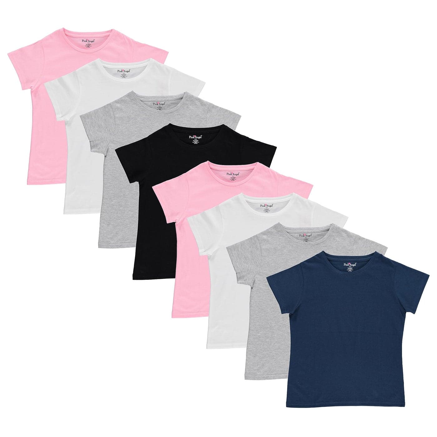 Pink Angel Girls 8Pack Cotton TShirts Crew Neck Short Sleeve Tees Solid Color Multipack Sizes 416