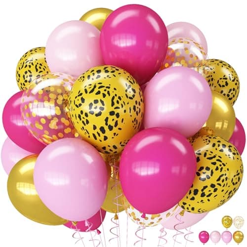 Hot Pink Cheetah Balloons 60Pcs 12Inch Light Pink Metallic Gold Leopard Print Balloons with Confetti Latex Balloon for Girl Women Birthday Bachelorette Baby Shower Safari Animal Theme Party Decor