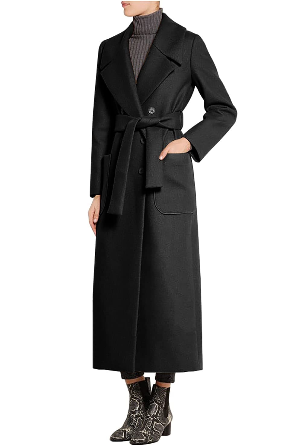 CHARTOU Womens Elegant Lapel Collar Double Breasted Regular Wool Blend Overcoat Coat Belt Small Black