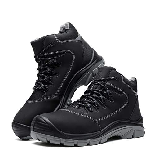 DRKA Men's Steel Toe Work Boots Water Resistant Safety Shoes(18950-blk-40)