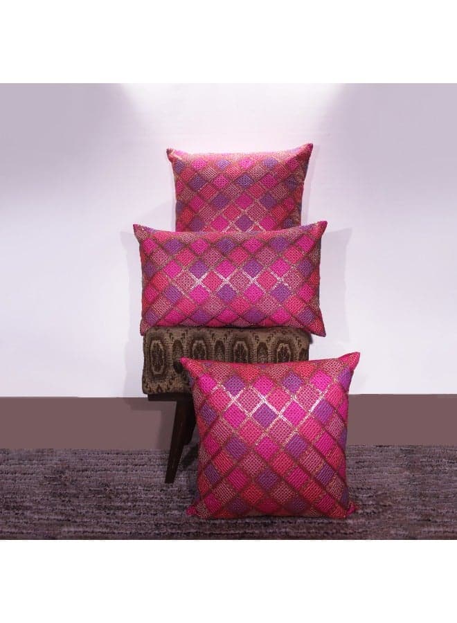 BYFT Orchard Cushion Cover 18 x 18 inch (Diagonal Checks Design - Fuchsia Pink) 45 x 45 cm Luxury Decorative Cushion Cover for Sofa, Bed & Living Room- Set of 2 without inserts