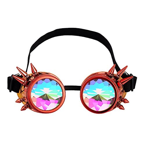 Lelinta Kaleidoscope Spiked Goggles with Adjustable StrapsRainbow Crystal LensesPerfect for Raves Costume Parties