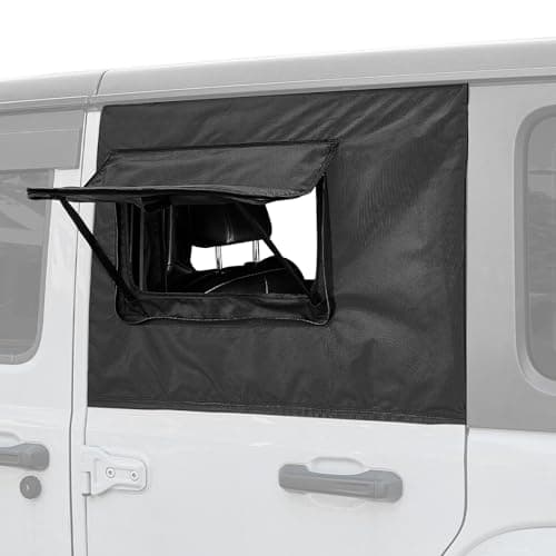 JOYTUTUS Rear Wrangler Side Window Sun Shade Rain Cover Camping Window Insect Mesh Screens Compatible with 2007-2024 Wrangler JK JL 4 Doors Gladiator JT, Car Window Covers for Privacy Blackout 2 Pcs