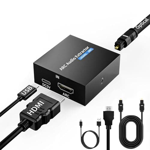 192KHz ARC Audio Extractor, HDMI ARC to Toslink/Optical+3.5mm AUX Output, HDMI to Optical Audio Adapter with Optical Cable, ARC to RCA Audio Converter for TV Amplifier Speaker/Soundbar/Headset