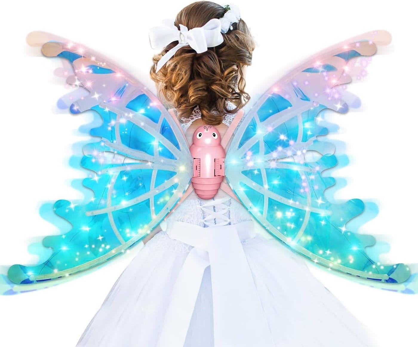 Bestie toys Light Up Fairy Wings for Girls Electric Flapping Butterfly Wings with LED Lights and Music for Kids 3+ Years Old, Dress Up for Halloween, Birthday and Party