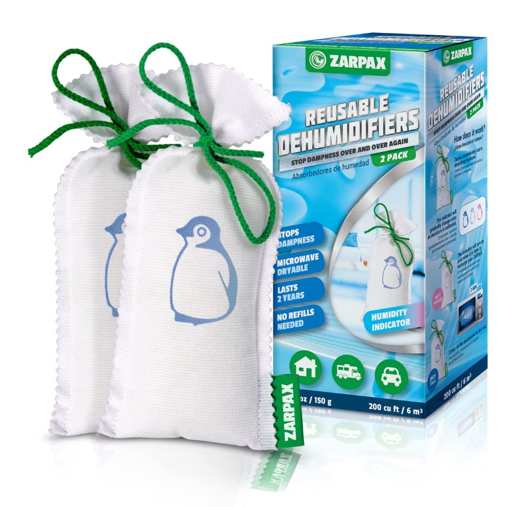 ZARPAX Household Mini Moisture Absorbers 55oz SET OF 2 Reusable Dehumidifier Bags Closet Humidity Absorber Absorbs Moisture Damp Bad Odours Closet Dehumidifier 100 Leakproof