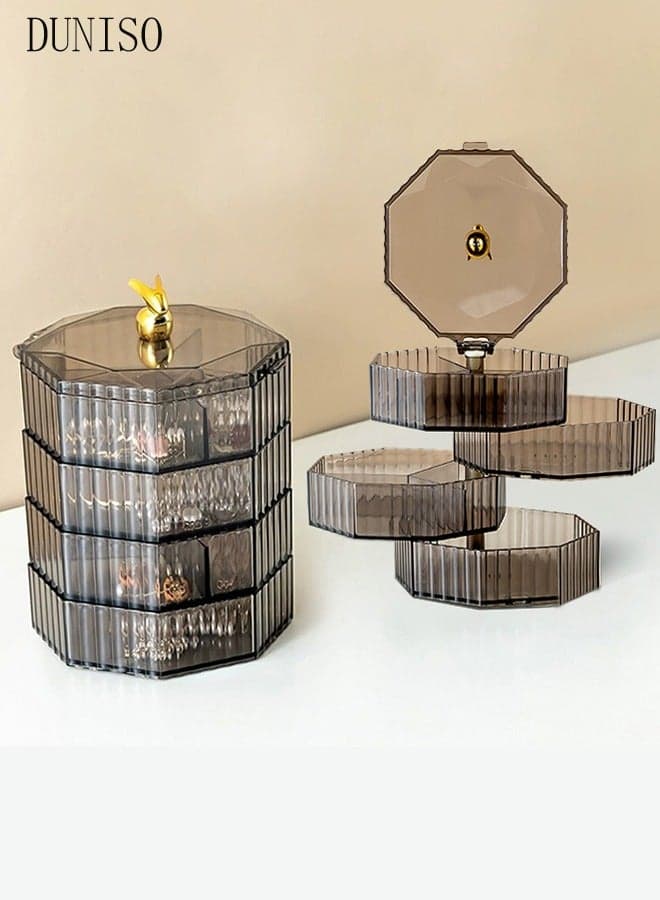 Clear Plastic Small Jewelry Organizer 4-Layers 360° Rotatable Jewelry Storage Box with Lid for Hair Accessories & Beauty Supplies Earrings Necklaces Bracelets