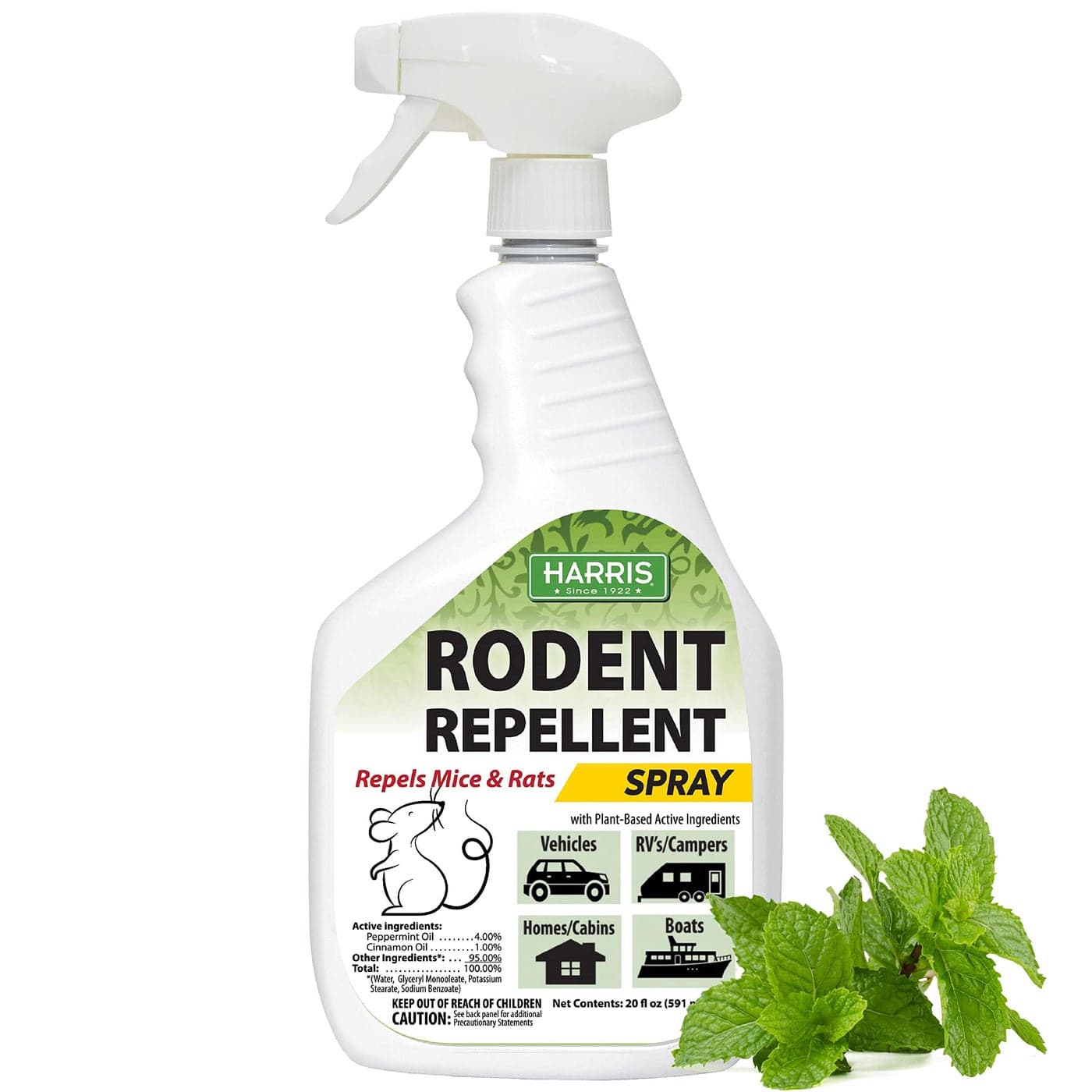 Harris Peppermint Oil Mice & Rodent Repellent Spray for House and Car Engines, Humane Mouse Trap Substitute, 20oz
