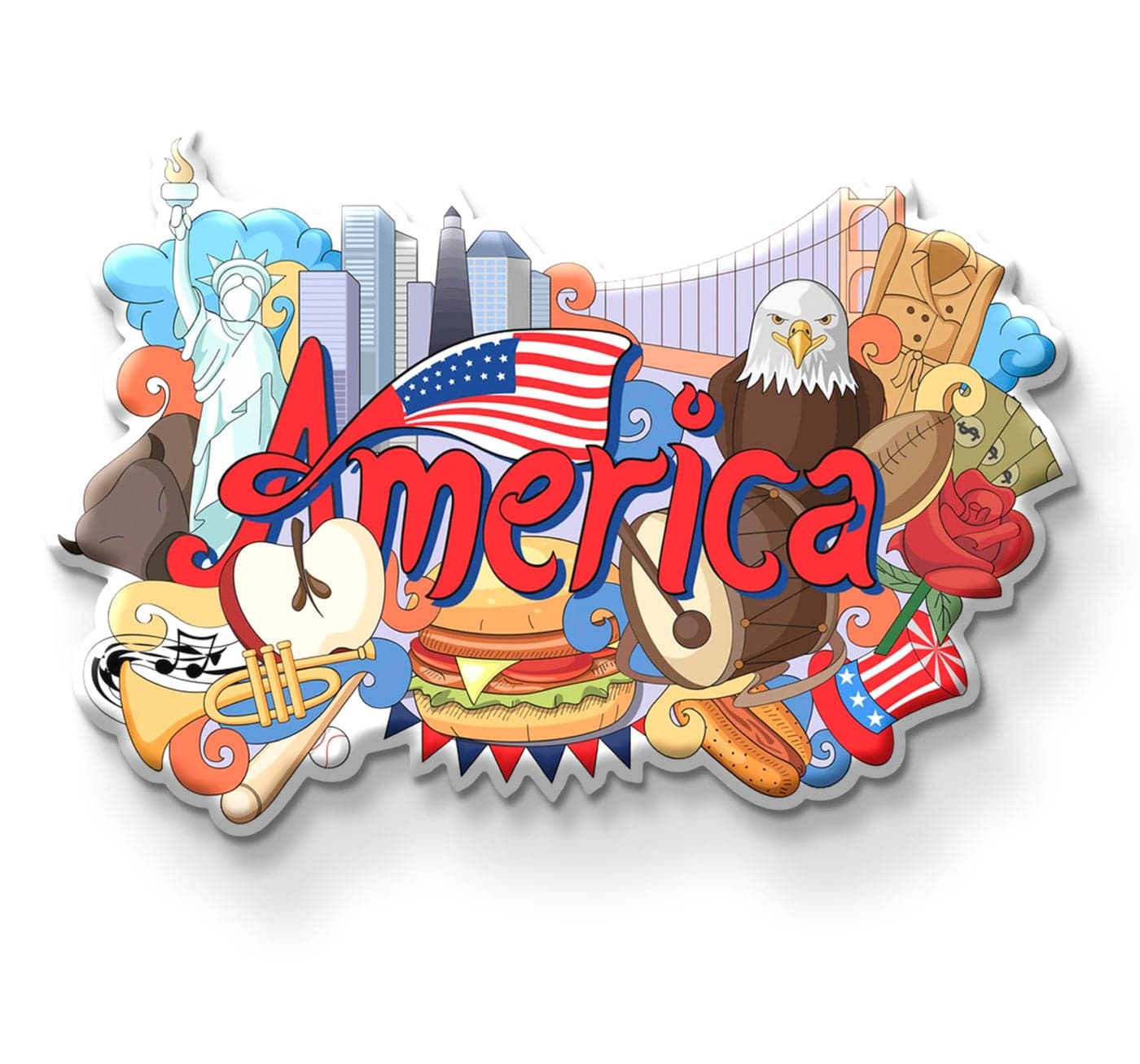 Nivaraprint America Country Theme Souvenir Wooden Fridge Magnet for Refrigerator - America Printed Stylish Magnet for Fridge Decoration
