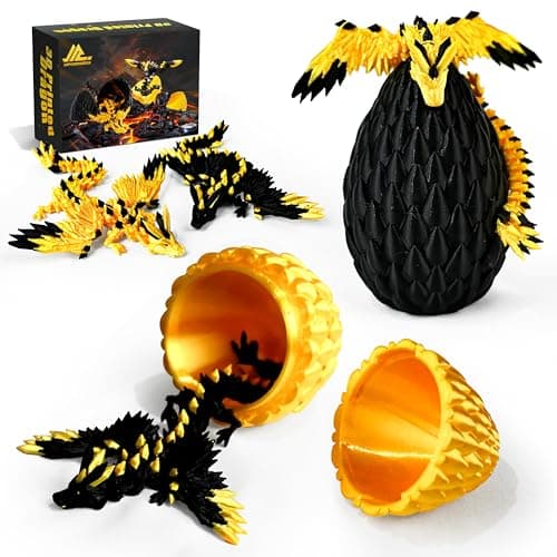 Impossmaker 2PCS 3D Printed Dragon Egg with Dragon Inside Black and Gold Eggs Articulated Fantasy Fidget Toys Collectible Mythical Creature Gifts for Adults Teens Cool Stuff Desk Decor