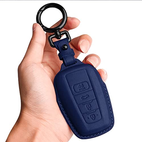 Tukellen for Toyota Key Fob Cover Genuine Leather With Keychain,Leather Key Case Protector Compatible with 2019-2025 Rav4 2020-2022 Highlander Corolla Prius 2018-2024 Camry Avalon C-HR GT86-Blue
