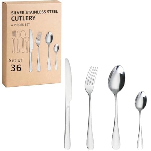 ANH MART Silver Spoon Set Premium Stainless Steel Flatware Set Mirror Polished Cutlery Utensil Set Durable Home Kitchen Eating Tableware Set,Include Fork Knife Spoon Set (Silver Spoon 36)