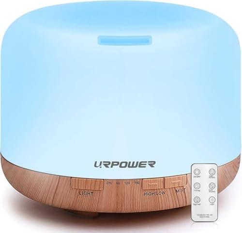 URPOWER 500ml Aromatherapy Essential Oil Diffuser Humidifier Room Decor Lighting with 4 Timer Settings, 7 LED Color Changing Lamp and Waterless Auto Shut-Off