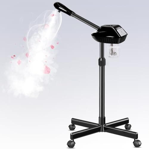 Professional Facial Steamer with More Steam for Deep Cleansing and Hydration, Face Steamer on Wheels with Time Setting, Estheticians Steamer Adjustable Height for Beauty, Spa and Home Use(Black)