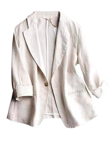 Beige Blazer for Women Business Casual Outfits Work Office Clothes 2024 Interview Attire Corporate Professional Suit Jacket Dressy Summer Lightweight Cardigan Tops Blouse, Beige, L