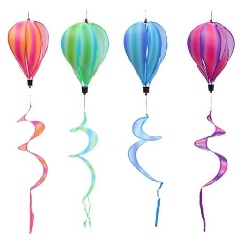Yardwe 4PCS Hot Air Balloon Wind Spinners, Striped Rainbow Wind Spinner Wind Hanging Decoration for Yard Garden Outdoor