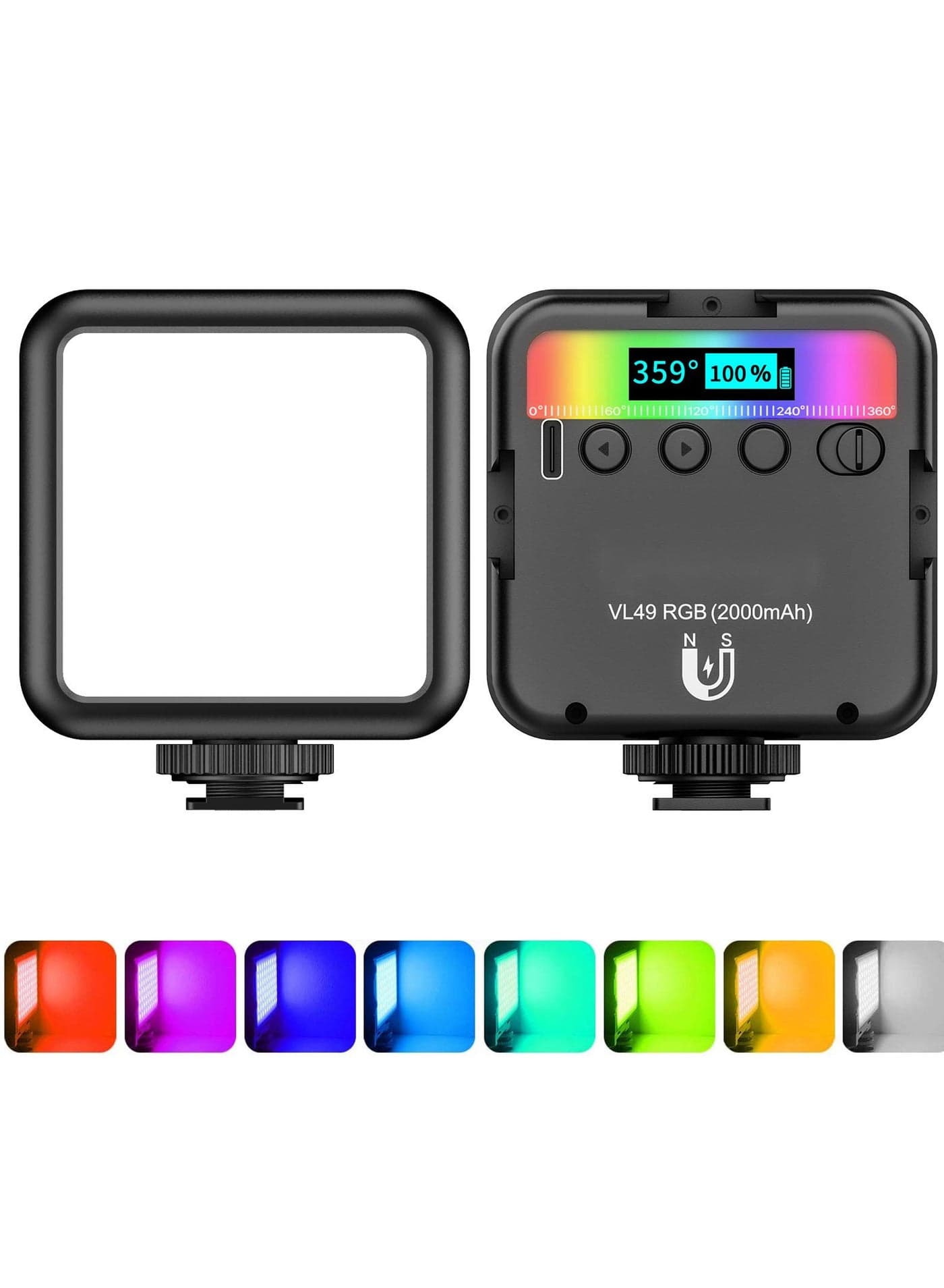 360° Full Color RGB LED Video Light for Vlogging and Photography, Adjustable 2500K-9500K, Portable Rechargeable Ambient Fill Light with Magnetic Adsorption for Cell Phones.