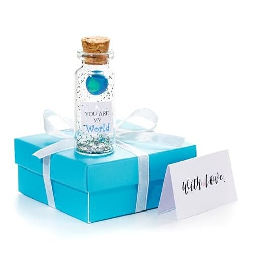 Kseniya Revta Anniversary Present for Her & Him, Romantic Gift to Boyfriend & Girlfriend, Message in Bottle I Love You Gifts Wife Husband ((05) World - You Are My World, In Teal Gift Box)