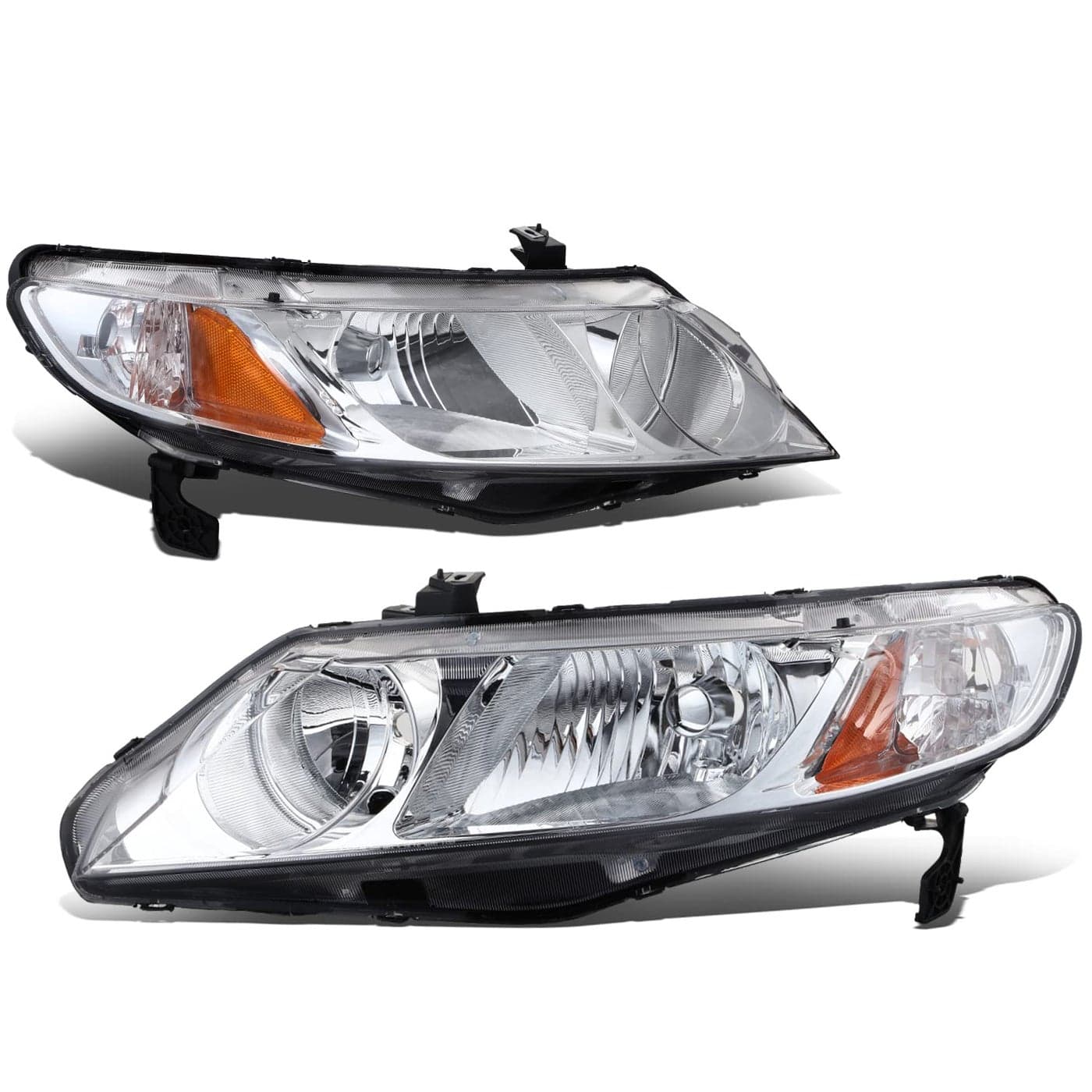 DNA MOTORING HLOHHC094DCHAM Pair of Chrome Housing Clear Lens Amber Reflector Headlights Compatible with 20062011 Civic Sedan
