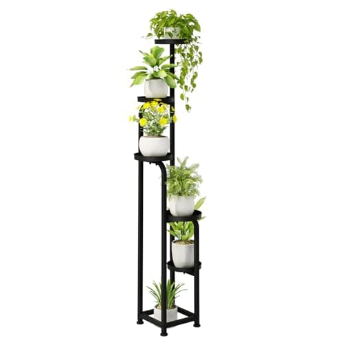 Bamworld Tall Plant Stand Indoor Outdoor Corner Metal Flower Pot Stands for Multiple Plants 5 Tier Heavy Duty Plant Shelf for Patio Garden Balcony Living Room Bedroom