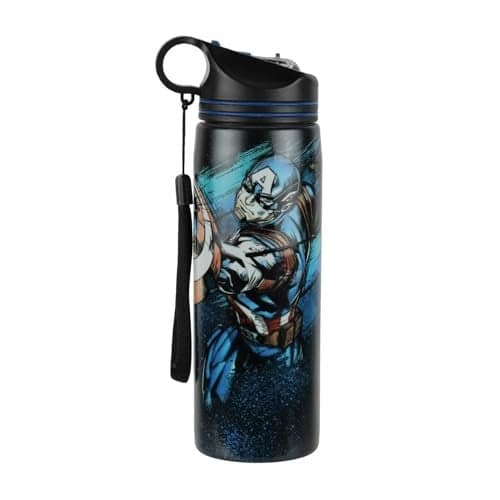 Marvel Captain America 700ml Stainless Steel Water Bottle | Leakproof Sipper Lid | Bold Superhero Print | Unisex Bottle for School, Gym, Office & Travel | BPA-Free